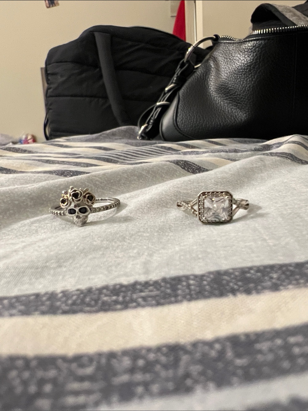 Sterling Silver Floral skull and Square CZ Ring